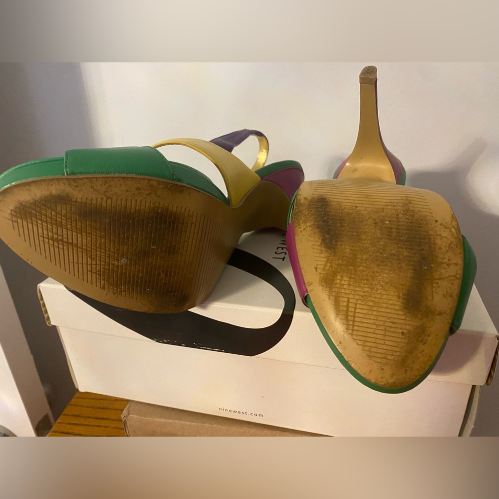 Nine West Green and Yellow Slingback Heels - Picture 6 of 10